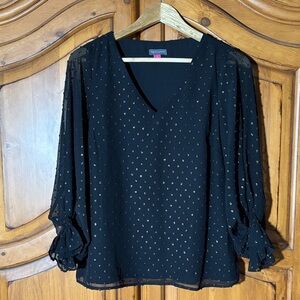 Vince Camuto Elegant Black Blouse with Gold Accents